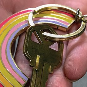 Key with rainbow keychain